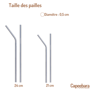 Le Pack famille - 4 Pailles Coudées - 4 Pailles Droites, réutilisable, écologique et zéro déchet Capeebara